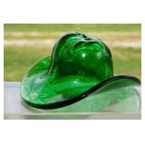 Rare mottled emerald glass Bowler Derby hat w/