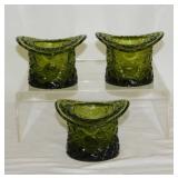 3 large Fenton olive green glass Daisy & Button