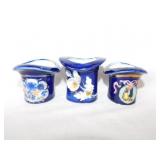 3 antique Royal Cobalt porcelain top hats, 2.5"