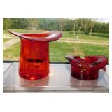 Amberina Cadmium glass: Optic Panel top hat w/