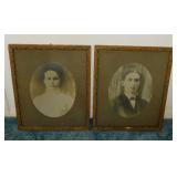 Antique portraits in gilded ornate frames, 15" x