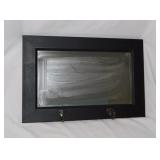 Framed mirror w/ hooks, 17.5" x 11.5"