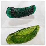 2 Fenton Daisy & Button glass canoes: Teal, 5"