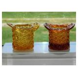 2 Fenton amber glass Daisy & Button top hats