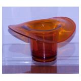 Large Orange Cadmium glass top hat vase, 7.25"