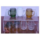 7 glass barrel mini mugs, 2.5" tall