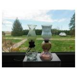 Small glass kerosene lamp w/ chimney, 7.5" tall -