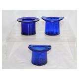 3 cobalt glass top hats including one ashtray