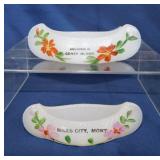 2 hand painted milk glass souvenir canoes: Coney