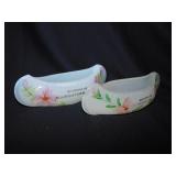2 hand painted Ohio souvenir glass canoes, 6"
