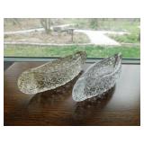 Pair of Fenton Daisy & Button glass canoe candle
