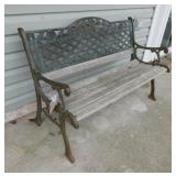 Iron & wood garden patio park bench, 50" wide