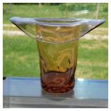 Rare Bischoff Orange Dimpled glass top hat vase