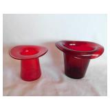 Cadmium red crackle glass top hat w/ pontil scar