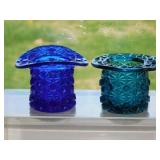 Fenton Cobalt & Teal Daisy & Button glass top