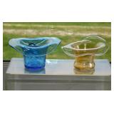 Capri Blue glass top hat w/ applied leaf & pontil