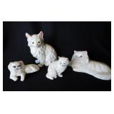 4 ceramic White Persian Cats, tallest is 5.5"
