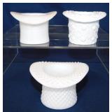 3 milk glass top hats