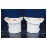 Pair of Fenton milk glass hobnail top hats