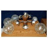 Mid Century teak & chrome pendant swag lamp w/