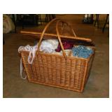 Lace trim in wicker picnic basket, 18" x 12" x