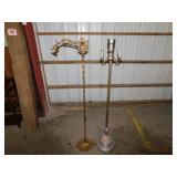 Vintage metal floor lamp w/ slag glass - Antique