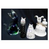 2 Studio Art pottery cat glass paperweights,