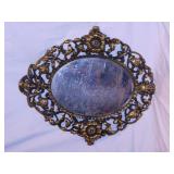 Brass Victorian style gold wall mirror, 18" x 21"