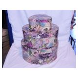 3 floral print hat boxes, largest is 13" diameter