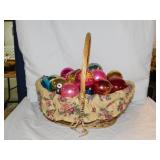 Vintage Christmas ornaments in basket: Shiny