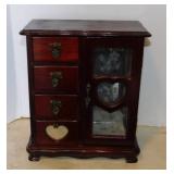 Wooden tabletop jewelry box, 9" x 4.5" x 10.5"