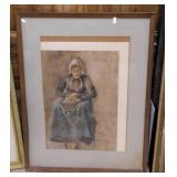 2 Lady framed prints, largest is 22" x 28"