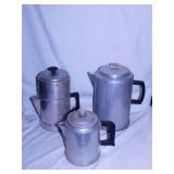 3 vintage Comet aluminum coffee percolators,