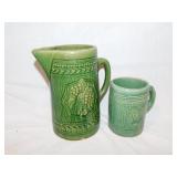 McCoy Pottery green grape leaf pitcher & mug,