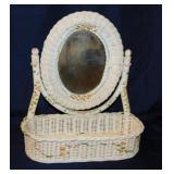 Vintage wicker vanity mirror w/ swivel