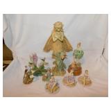 Ceramic ballerina, fairy, bird figurines w/ one