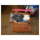 Large wicker sewing basket w/ bags of lace, 15" x