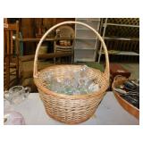 Glass candlesticks w/ wicker basket, basket is
