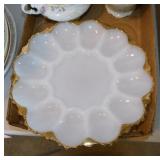 Vintage gilded milk glass deviled egg plate -