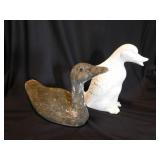 Vintage wooden duck decoy - Ceramic duck planter,