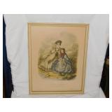 2 antique Godey fashion prints in frames, 15" x