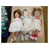 5 antique baby dolls, tallest is 21"