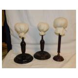 3 wooden hat stands