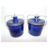 Pair of stoneware cobalt blue cheese crocks, 4.5"