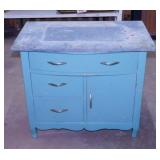 Antique oak? galvanized top kitchen cabinet base,