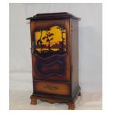 Mid Century tabletop musical jewelry box marked