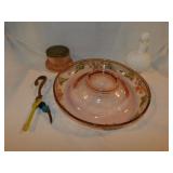 Antique pink Depression glass rolled edge console