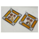 2 leaded stained glass window panels w/ dried