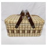 Vintage tin litho basketweave picnic basket,
