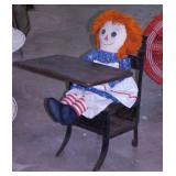 Antique school desk w/ Raggedy Ann doll, 34" tall